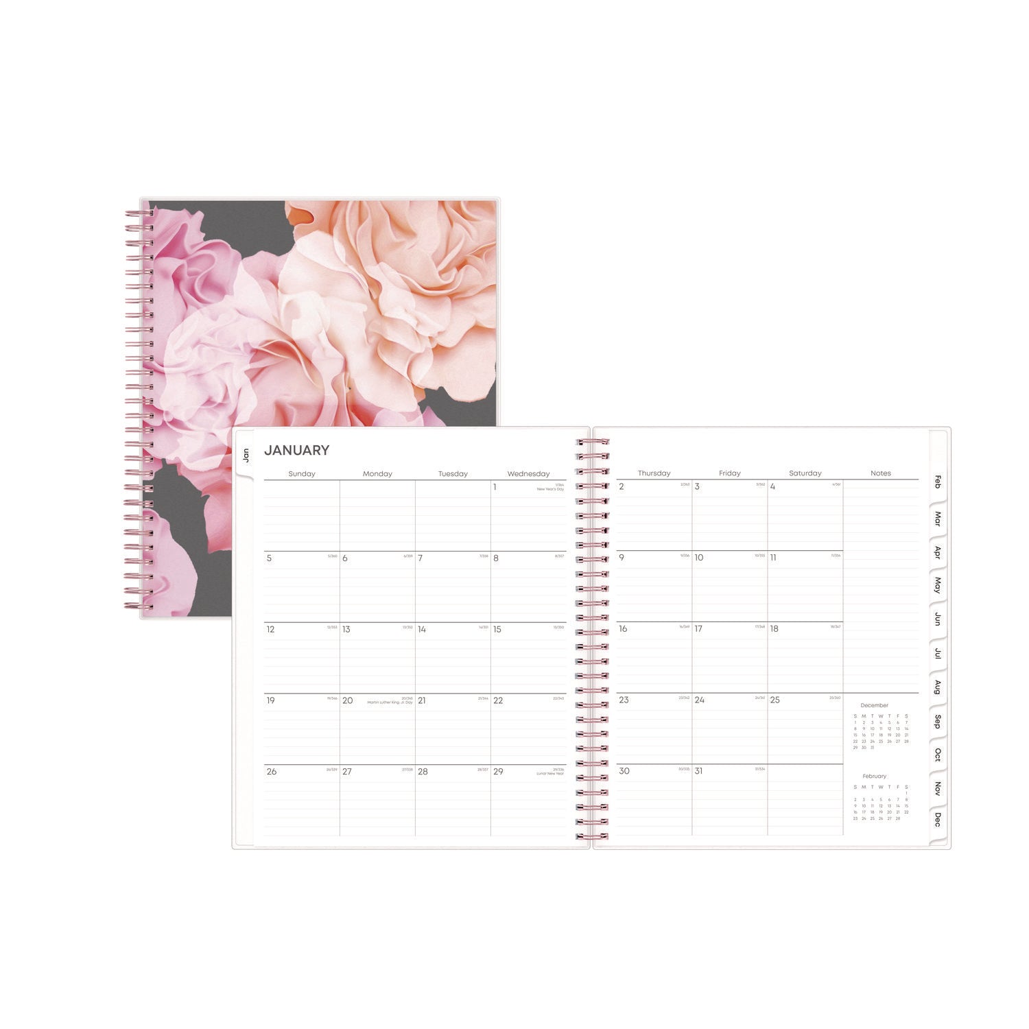 Joselyn Monthly Wirebound Planner, Floral Artwork, 10 x 8, Pink/Peach/Black Cover, 12-Month (Jan to Dec): 2026