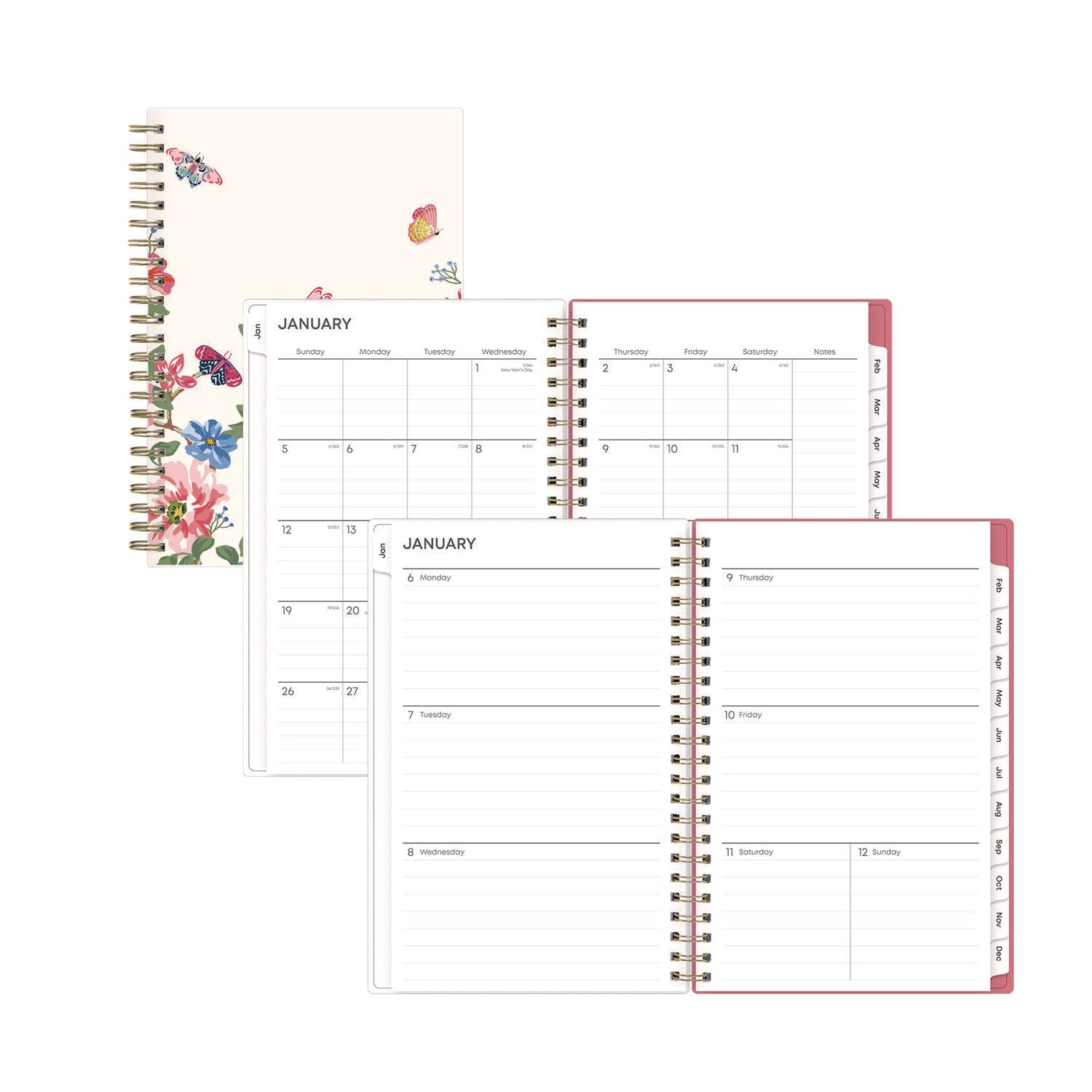 Fly By Frosted Weekly/Monthly Planner, Butterflies Artwork, 8 x 5, Blush/Pink Cover, 12-Month (Jan to Dec): 2026