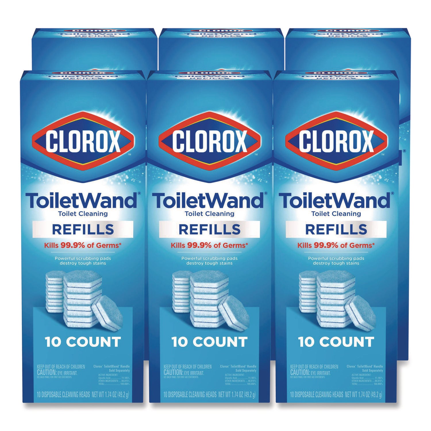 ToiletWand Toilet Cleaning Refills, Toilet Cleaning Scrubbing Pads, Blue/White, 10/Pack, 6 Packs/Carton