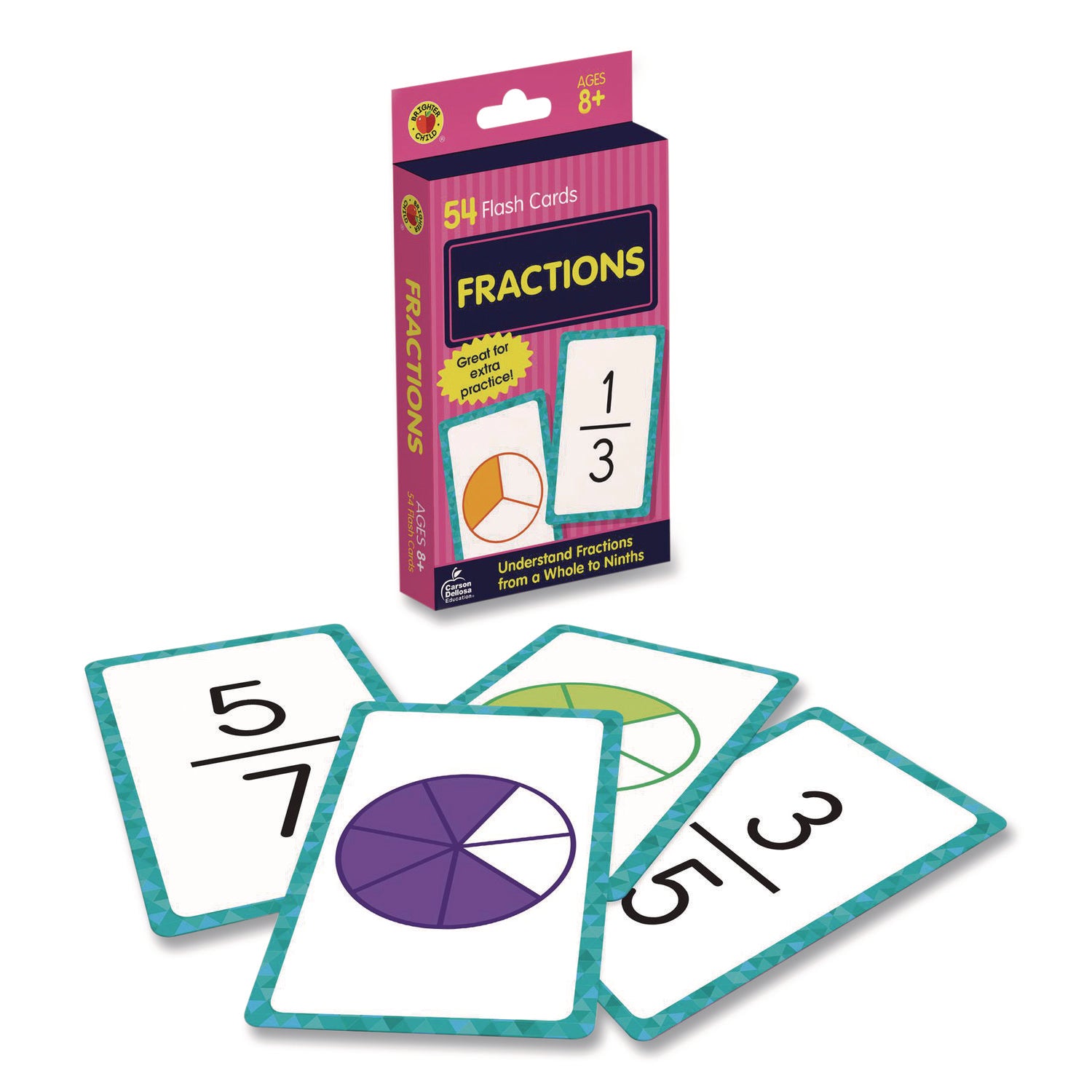 Fractions Flash Cards, Grades 4 to 6, 3.25" x 5.25", Assorted Colors, 54 Cards