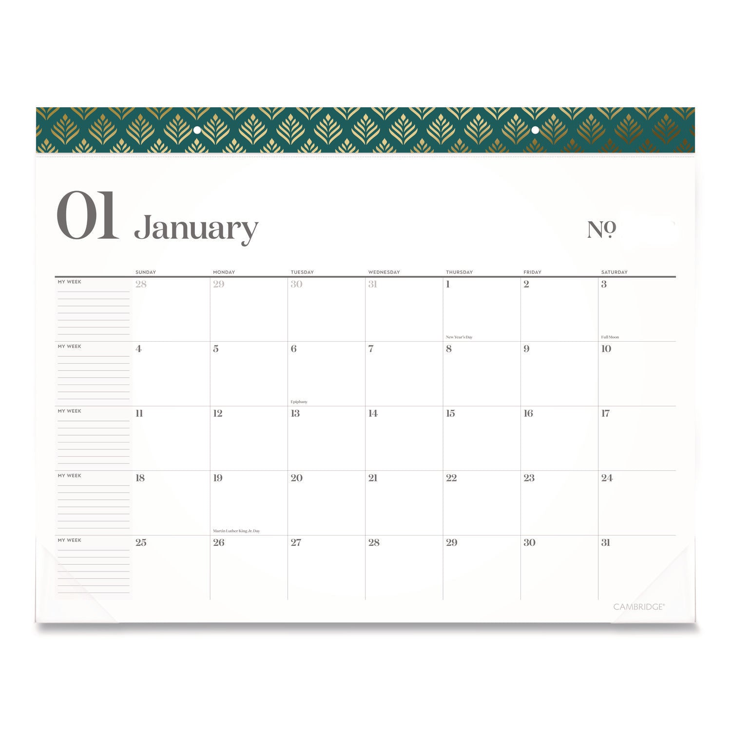 WorkStyle Monthly Desk Pad Calendar, 21.75 x 17, White Sheets, Teal Headband/Clear Corners, 12-Month (Jan-Dec): 2026