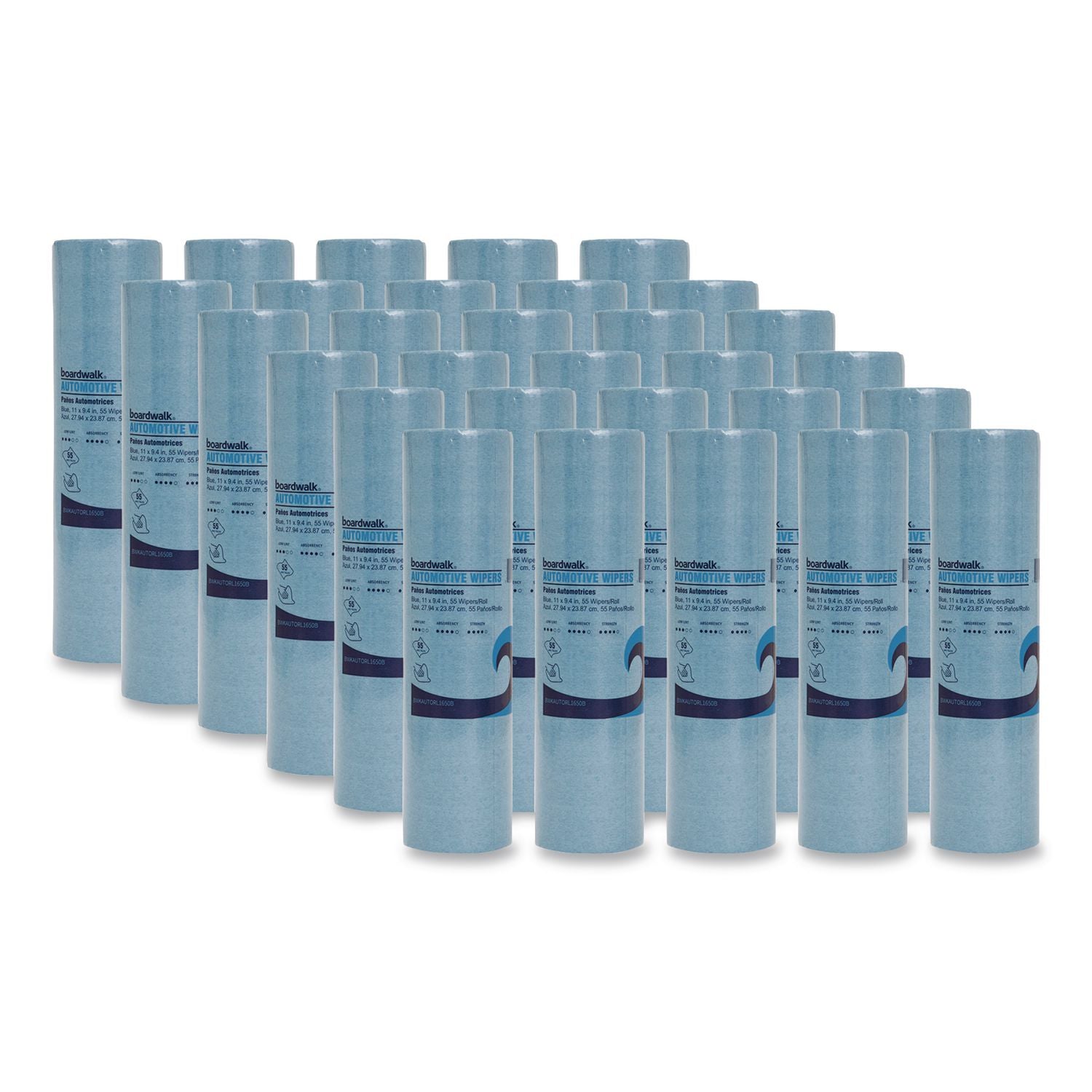 Automotive Wiper Rolls, 9.4 x 11, Blue, 55/Roll, 30 Rolls/Carton