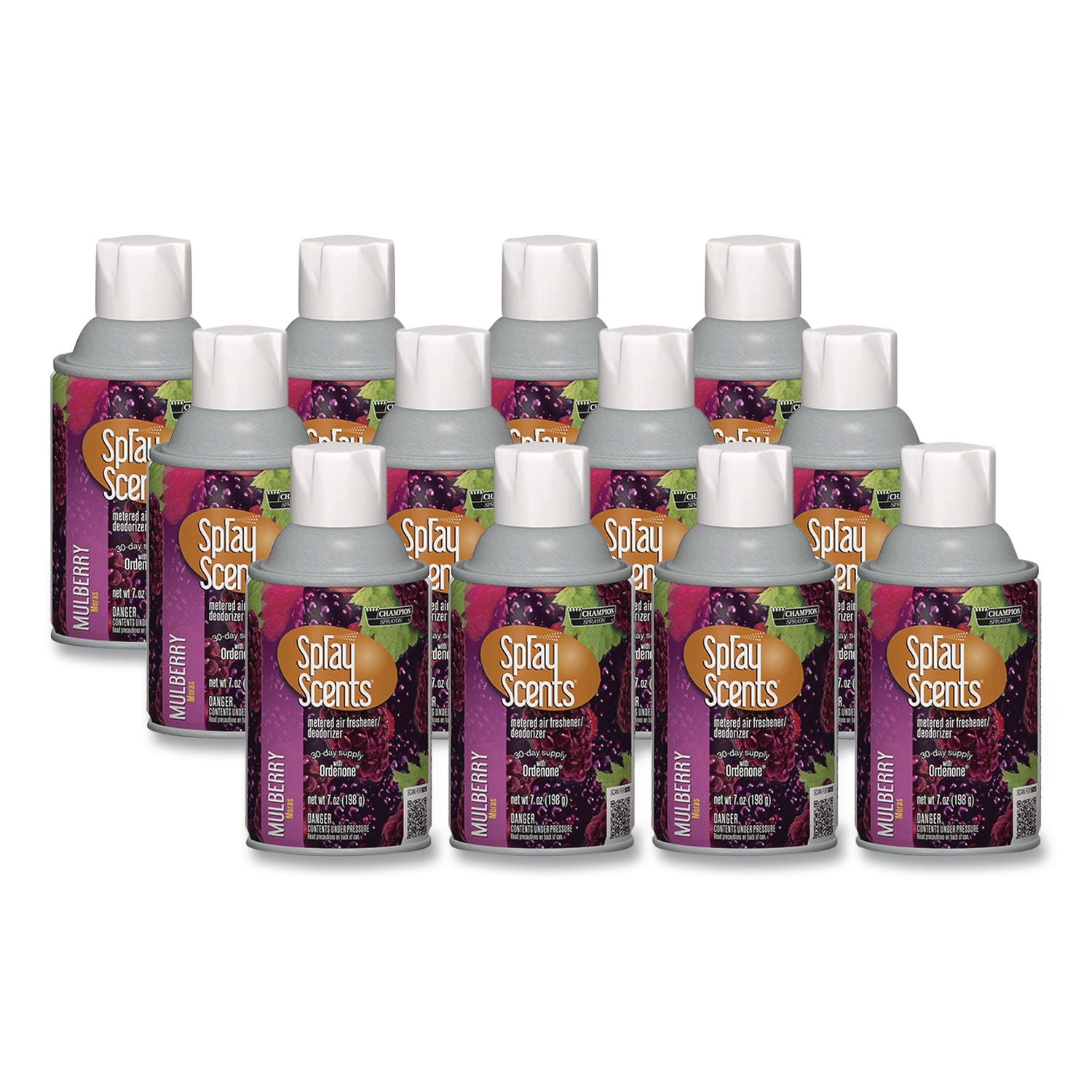Champion Sprayon SPRAYScents Metered Air Freshener Refill, Mulberry, 7 oz Aerosol Spray, 12/Carton