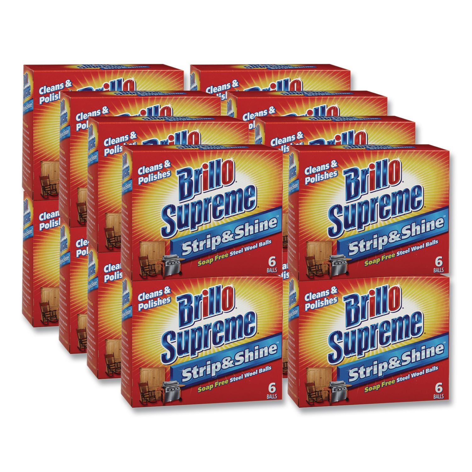 Strip and Shine Steel Wool Balls, 2.5 x 2, Gray, 6 Balls/Box, 24 Boxes/Carton