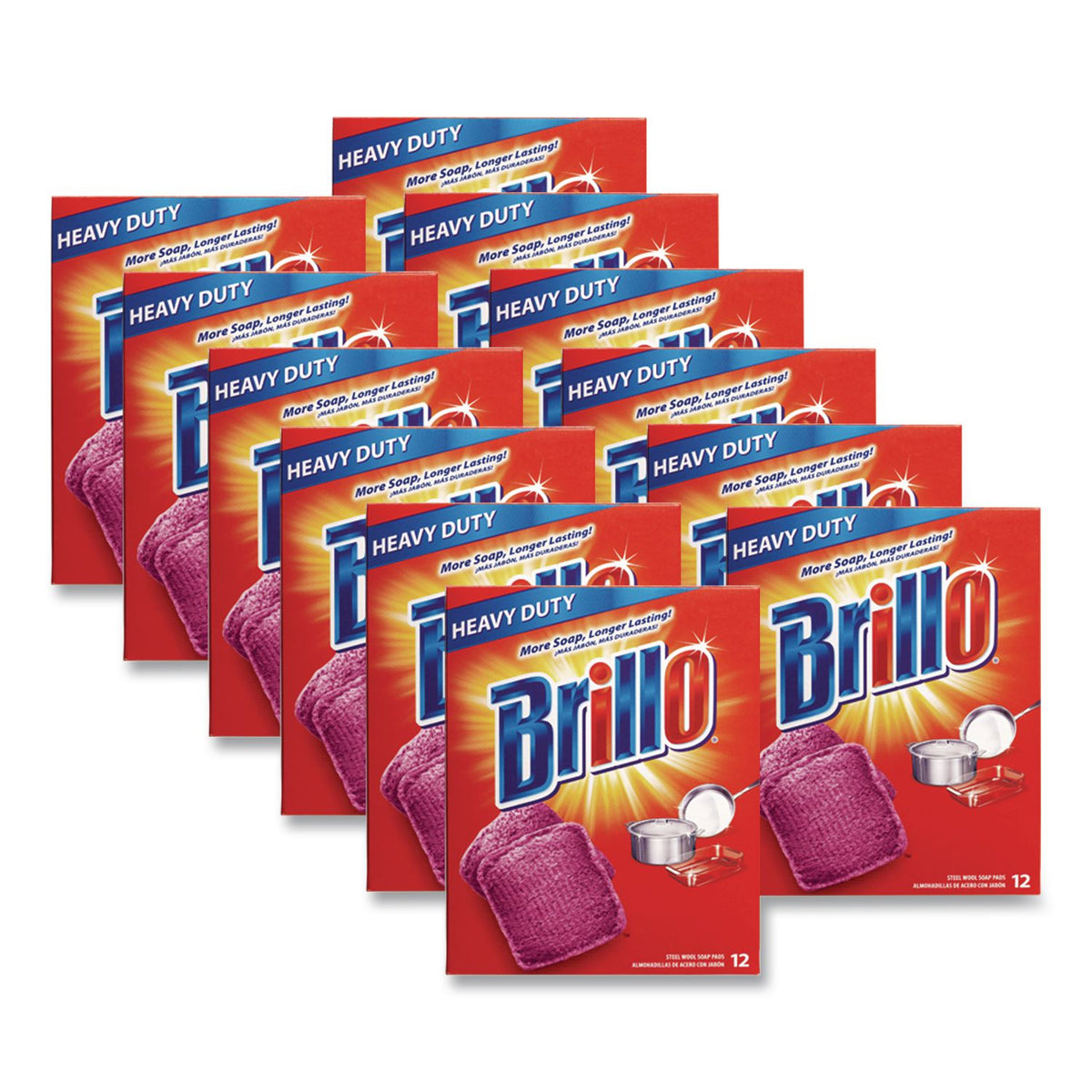 Steel Wool Soap Pads, 3 x 3, Gray/Pink, 12 Pads/Box, 12 Boxes/Carton