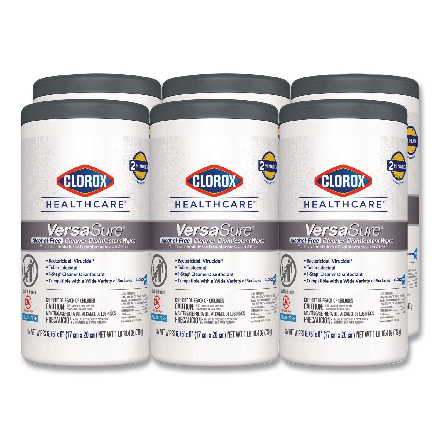 VersaSure Cleaner Disinfectant Wipes, 1-Ply, 6.75 x 8, Fragranced, White, 85/Canister, 6 Canisters/Carton