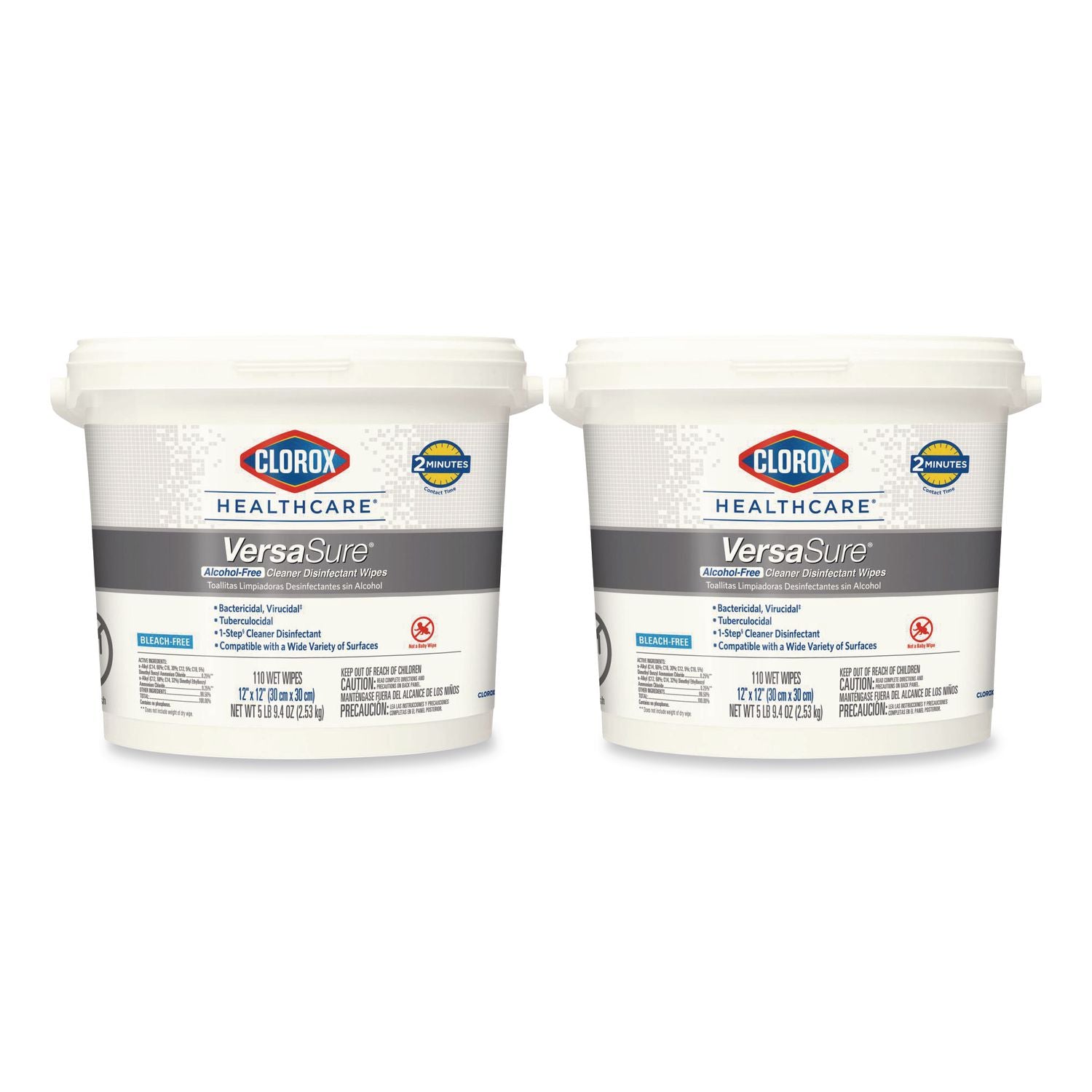 VersaSure Cleaner Disinfectant Wipes, 1-Ply, 12 x 12, Fragranced, White, 110/Bucket, 2 Buckets/Carton