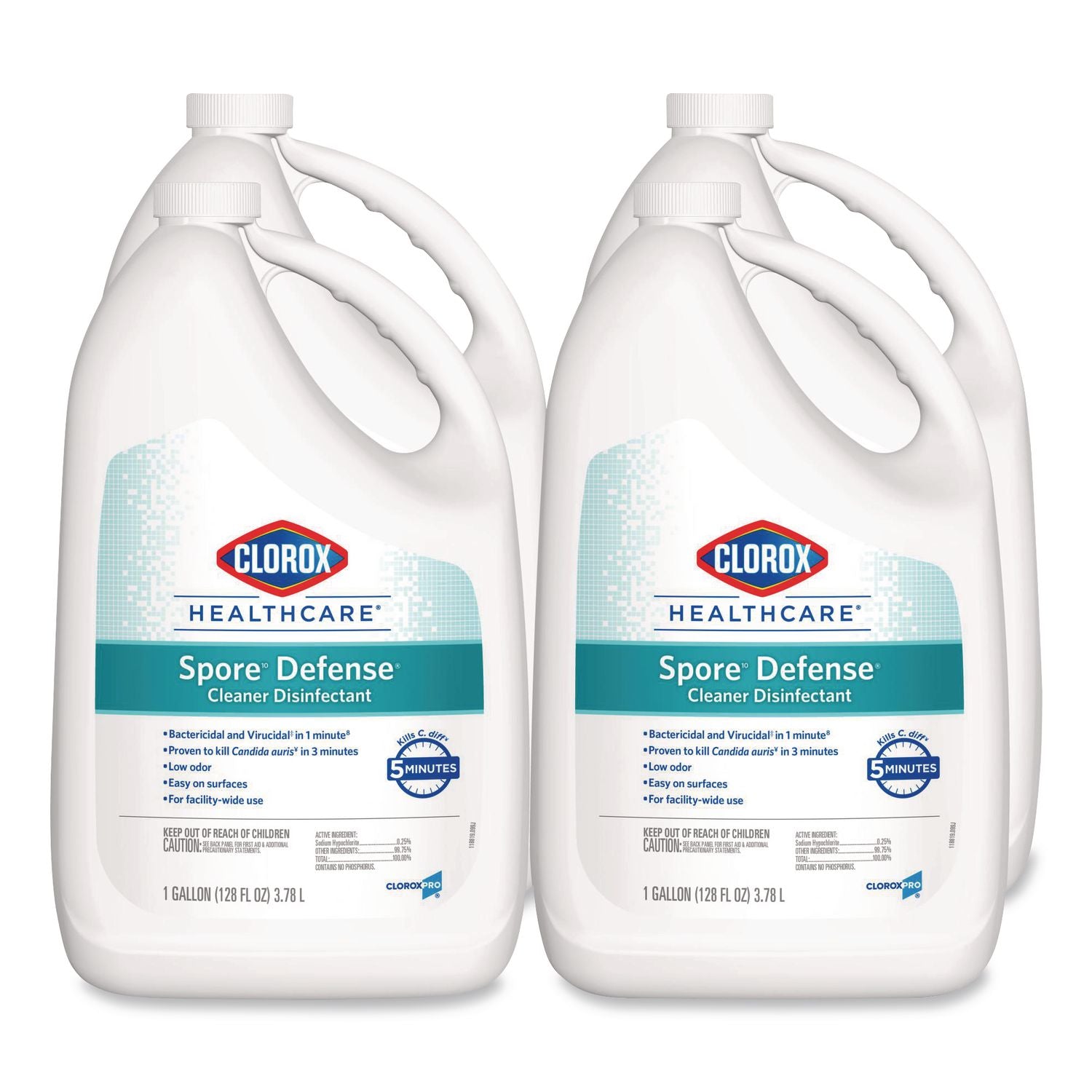 Spore Defense Cleaner Disinfectant, Open System, 1 gal Refill Bottle, 4/Carton