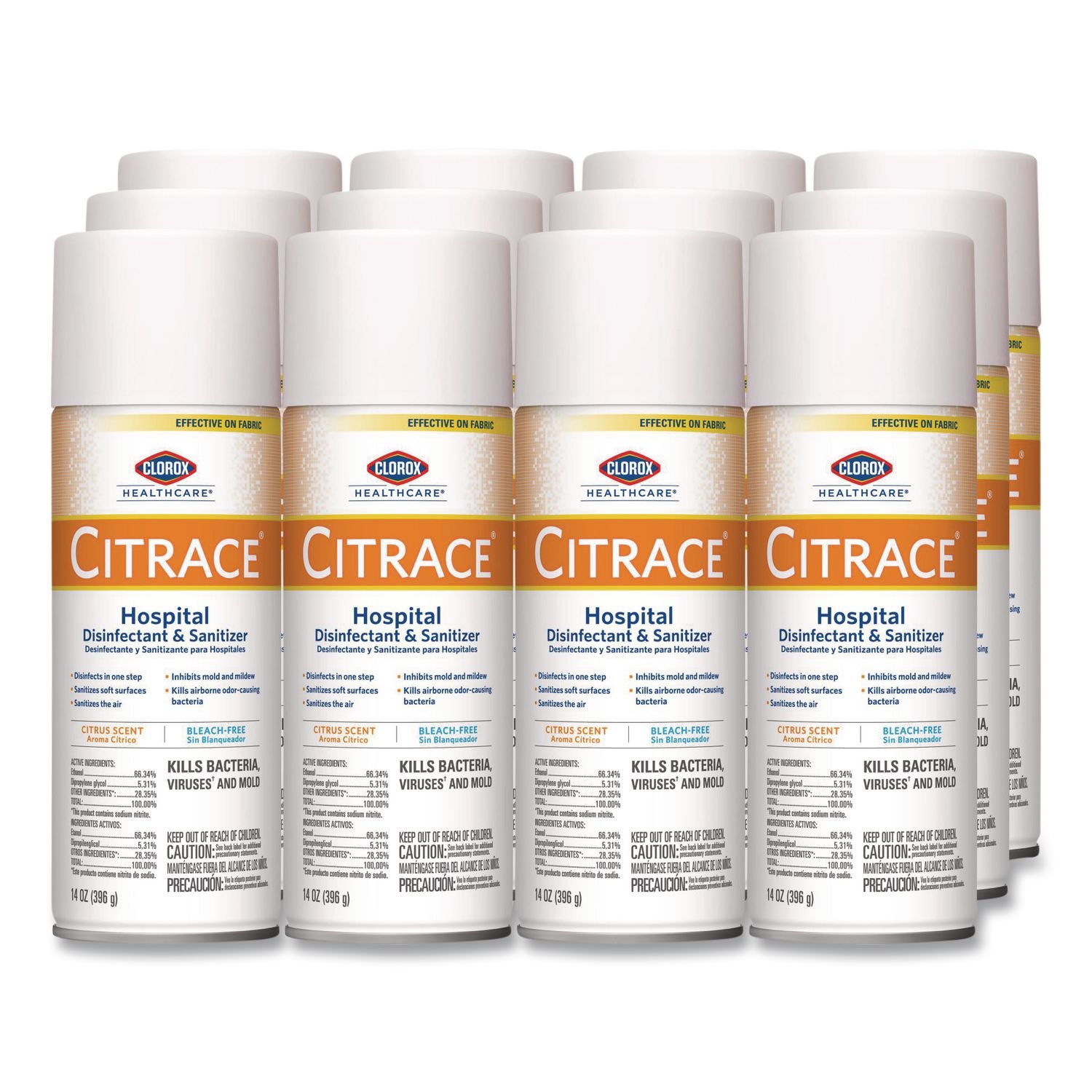 Citrace Hospital Disinfectant and Sanitizer, Citrus, 14 oz Aerosol Spray, 12/Carton