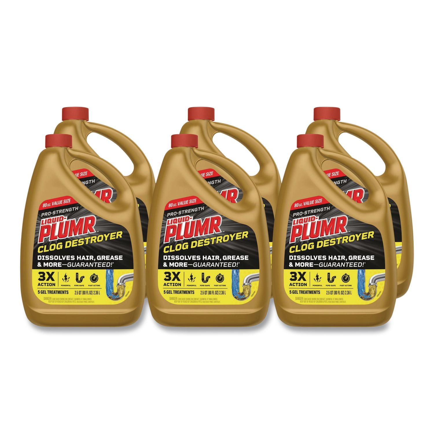 Pro-Strength Full Clog Destroyer Plus PipeGuard, Gel, 80 oz, 6/Carton