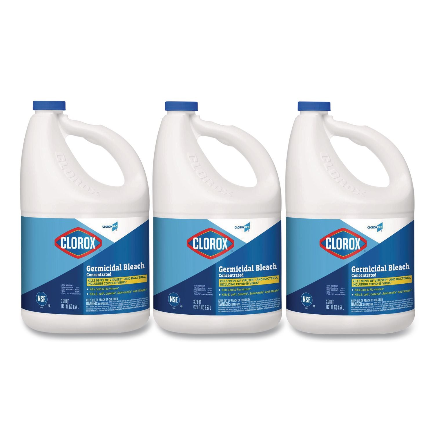 CloroxPro Concentrated Germicidal Bleach, Regular, 121 oz Bottle, 3/Carton