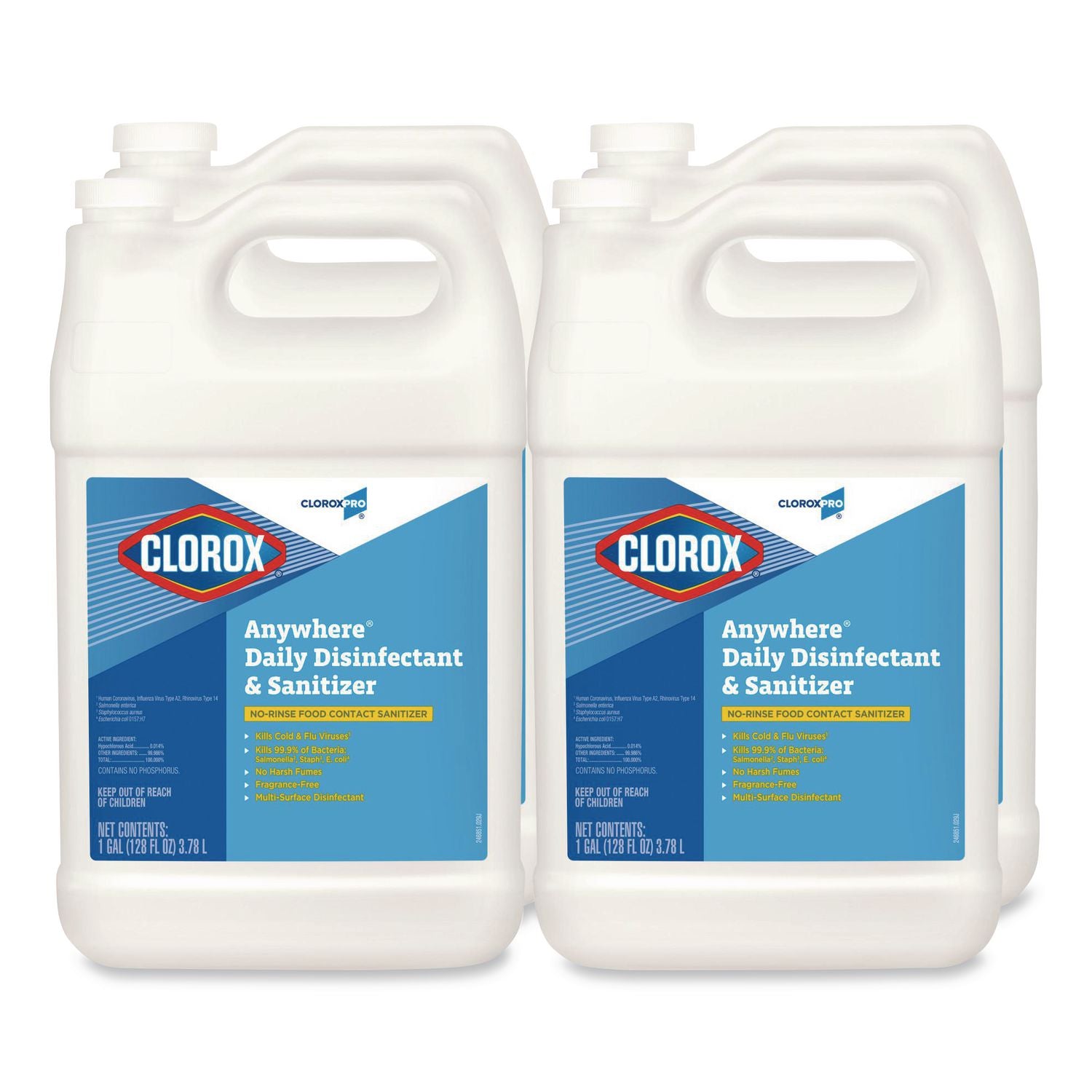 CloroxPro Anywhere Daily Disinfectant and Sanitizer, 128 oz Bottle, 4/Carton