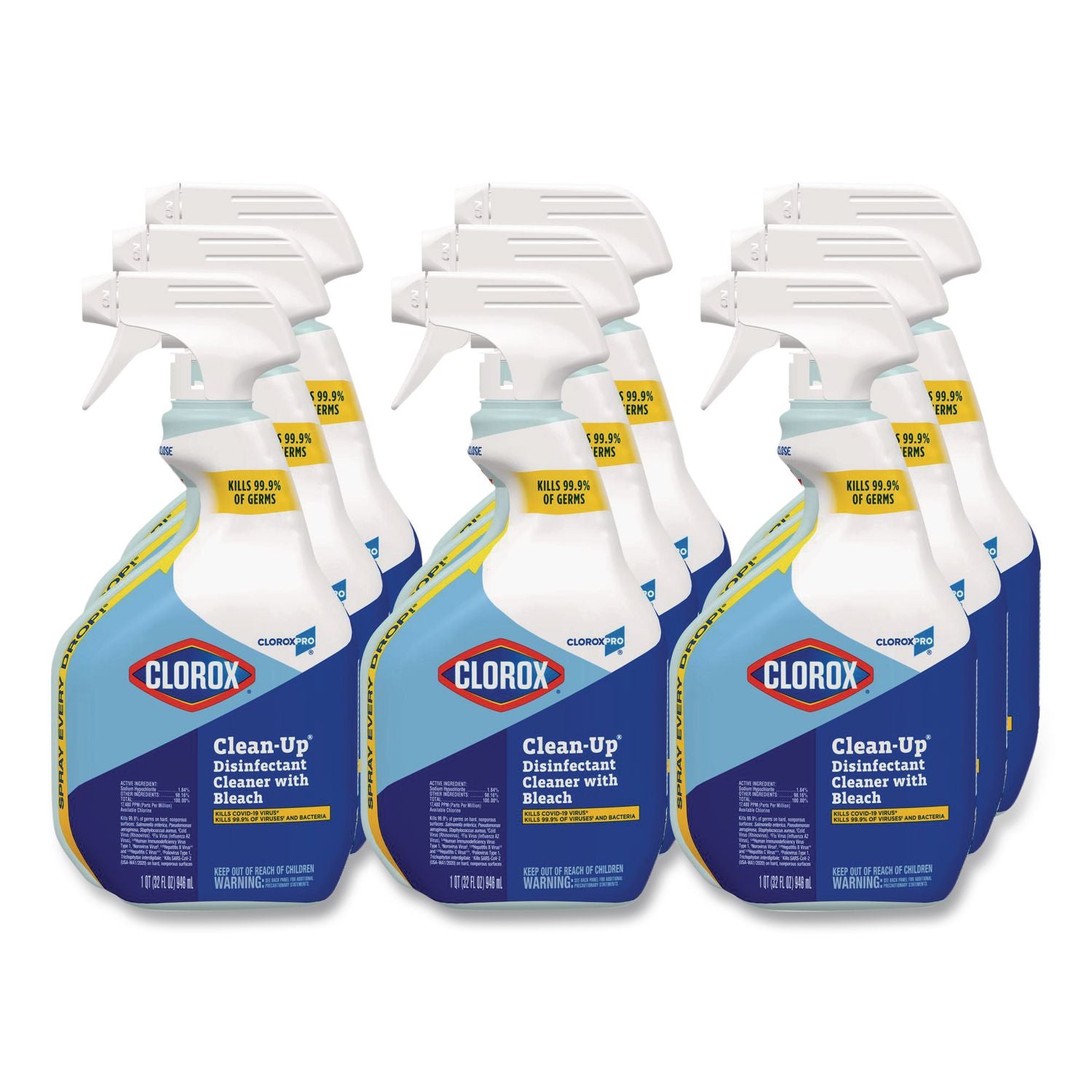 CloroxPro Clean-Up Disinfectant Cleaner with Bleach, 32 oz Smart Tube Spray, 9/Carton