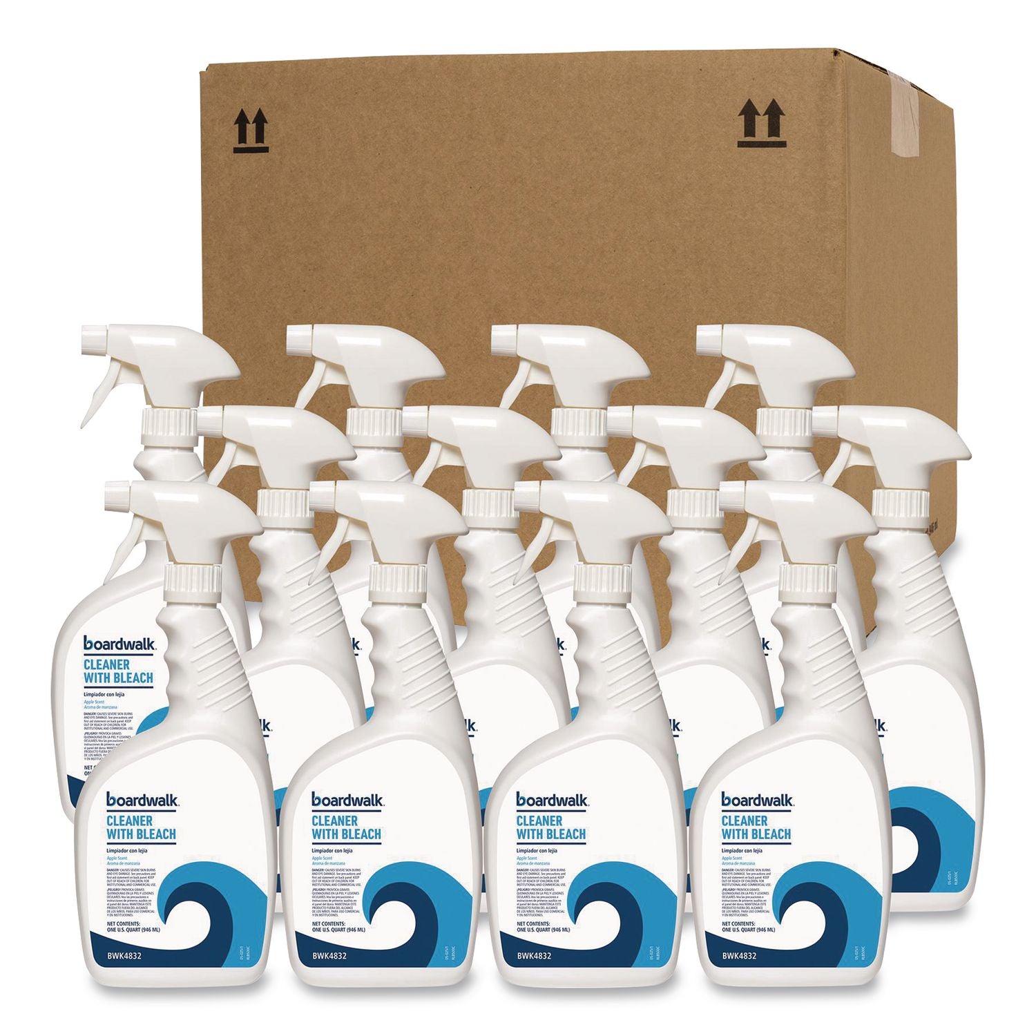 Cleaner with Bleach, Apple Scent, 32 oz Bottle, 12/Carton