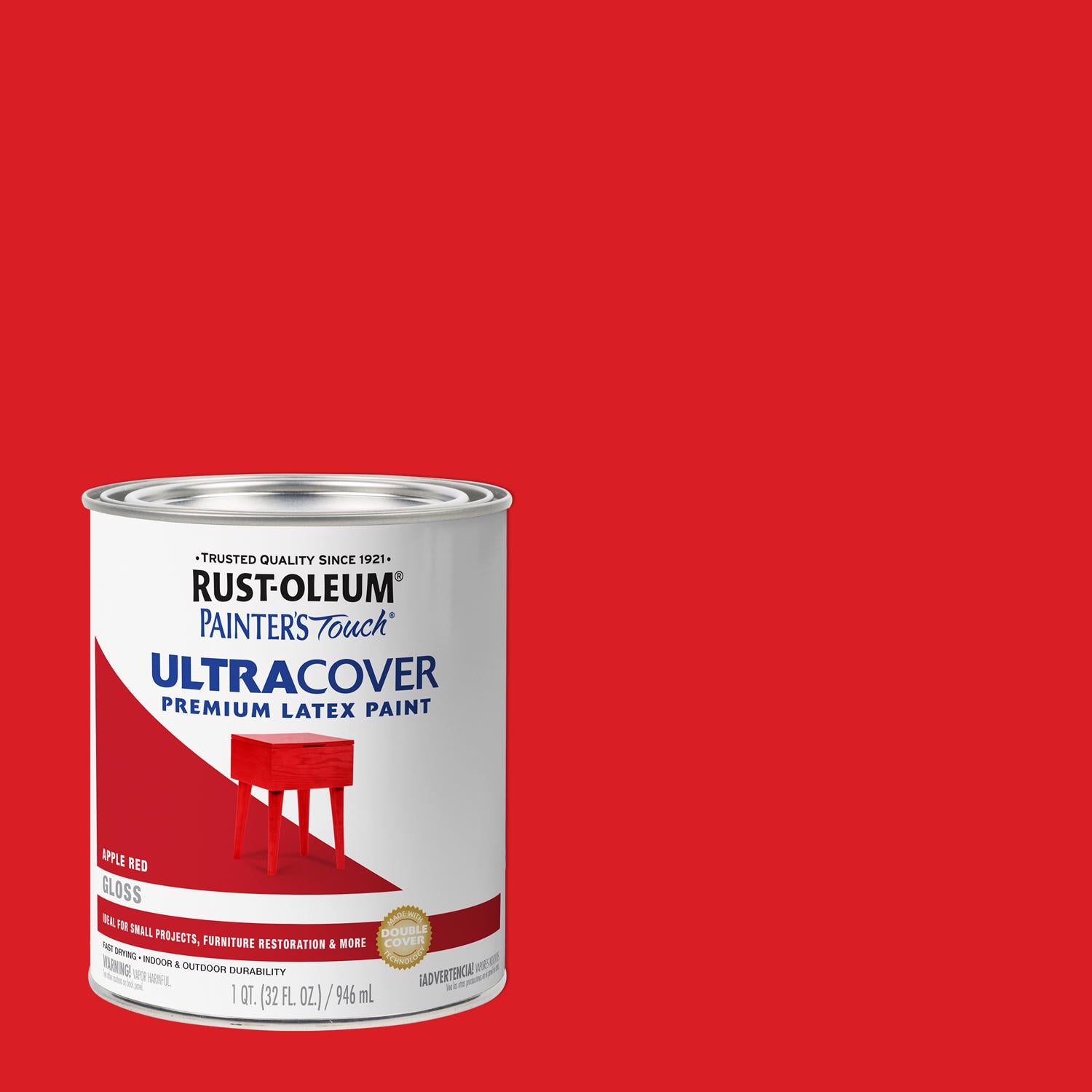 Rust-Oleum Painters Touch Ultra Cover Gloss Apple Red Water-Based Paint Exterior and Interior 1 qt - Case of 2
