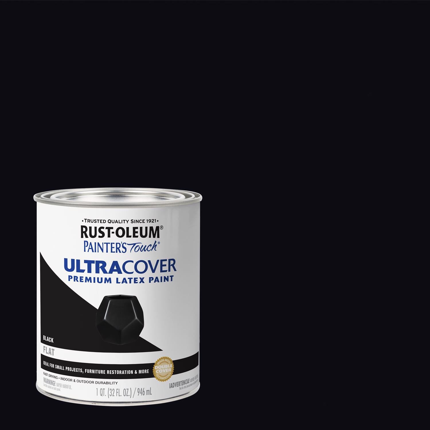 Rust-Oleum Painters Touch Ultra Cover Flat Black Water-Based Paint Exterior and Interior 1 qt - Case of 2