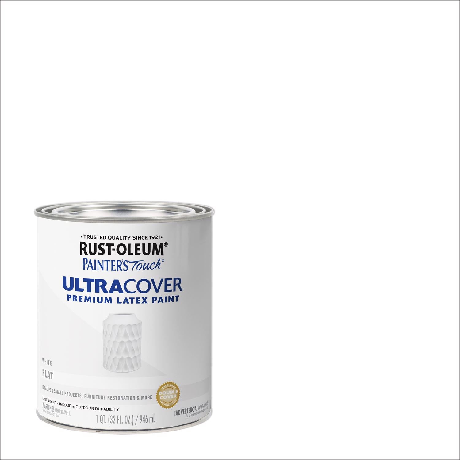 Rust-Oleum Painters Touch Ultra Cover Flat White Water-Based Paint Exterior and Interior 1 qt - Case of 2