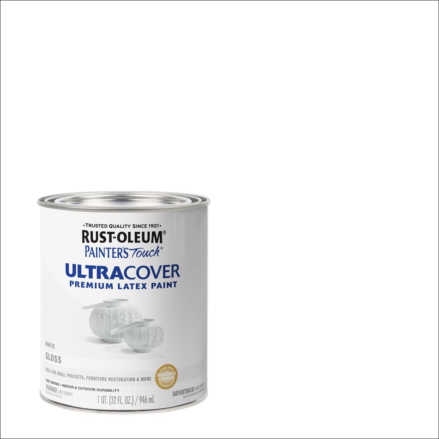 Rust-Oleum Painters Touch Ultra Cover Gloss White Water-Based Paint Exterior and Interior 1 qt - Case of 2