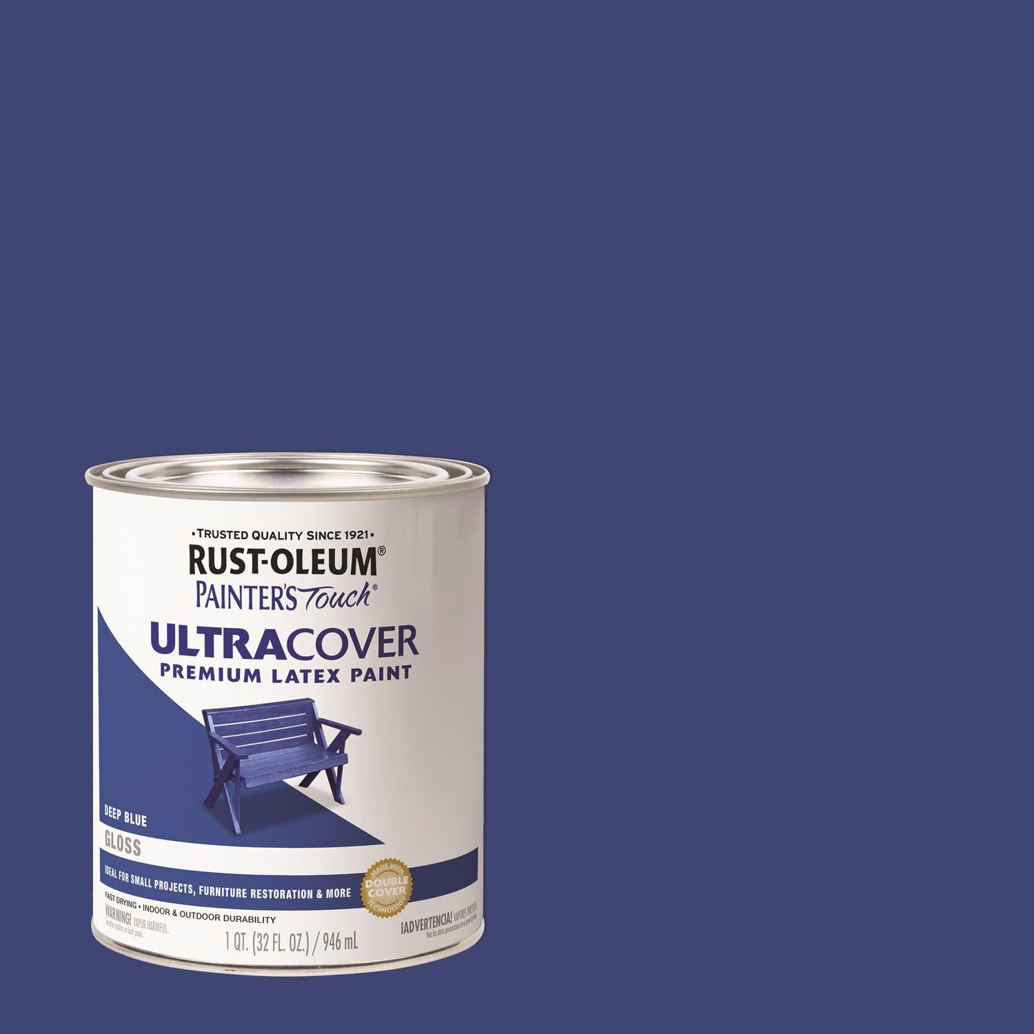 Rust-Oleum Painters Touch Gloss Deep Blue Water-Based Ultra Cover Paint Exterior and Interior 1 qt - Case of 2