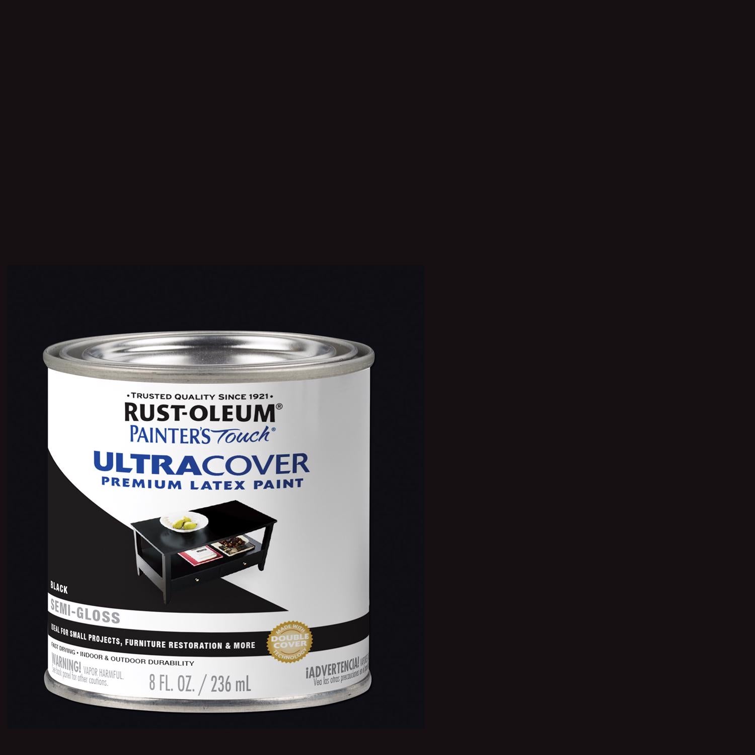 Rust-Oleum Painters Touch Semi-Gloss Black Water-Based Ultra Cover Paint Exterior and Interior 0.5 p - Case of 6