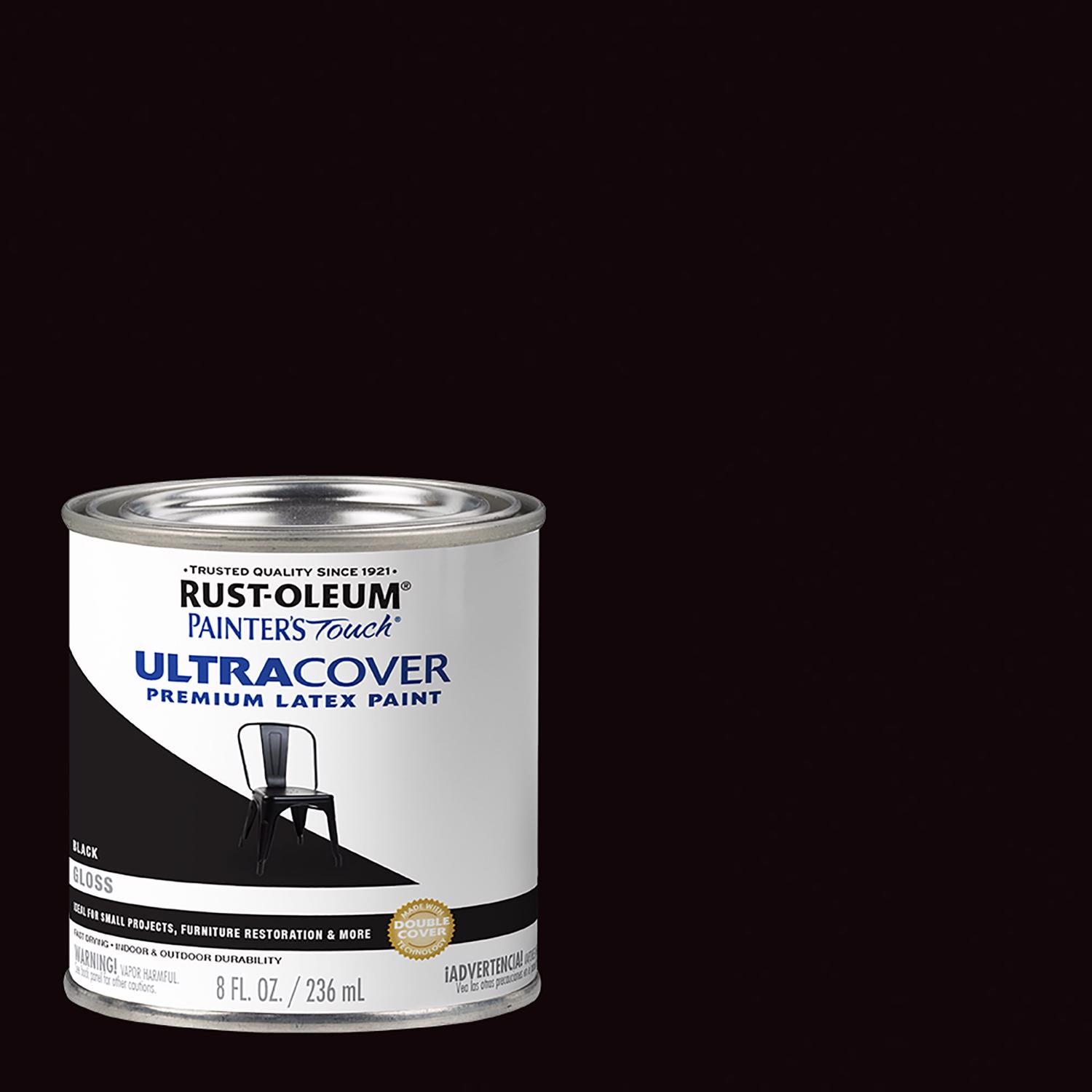 Rust-Oleum Painters Touch Gloss Black Water-Based Ultra Cover Paint Exterior and Interior 0.5 pt - Case of 6