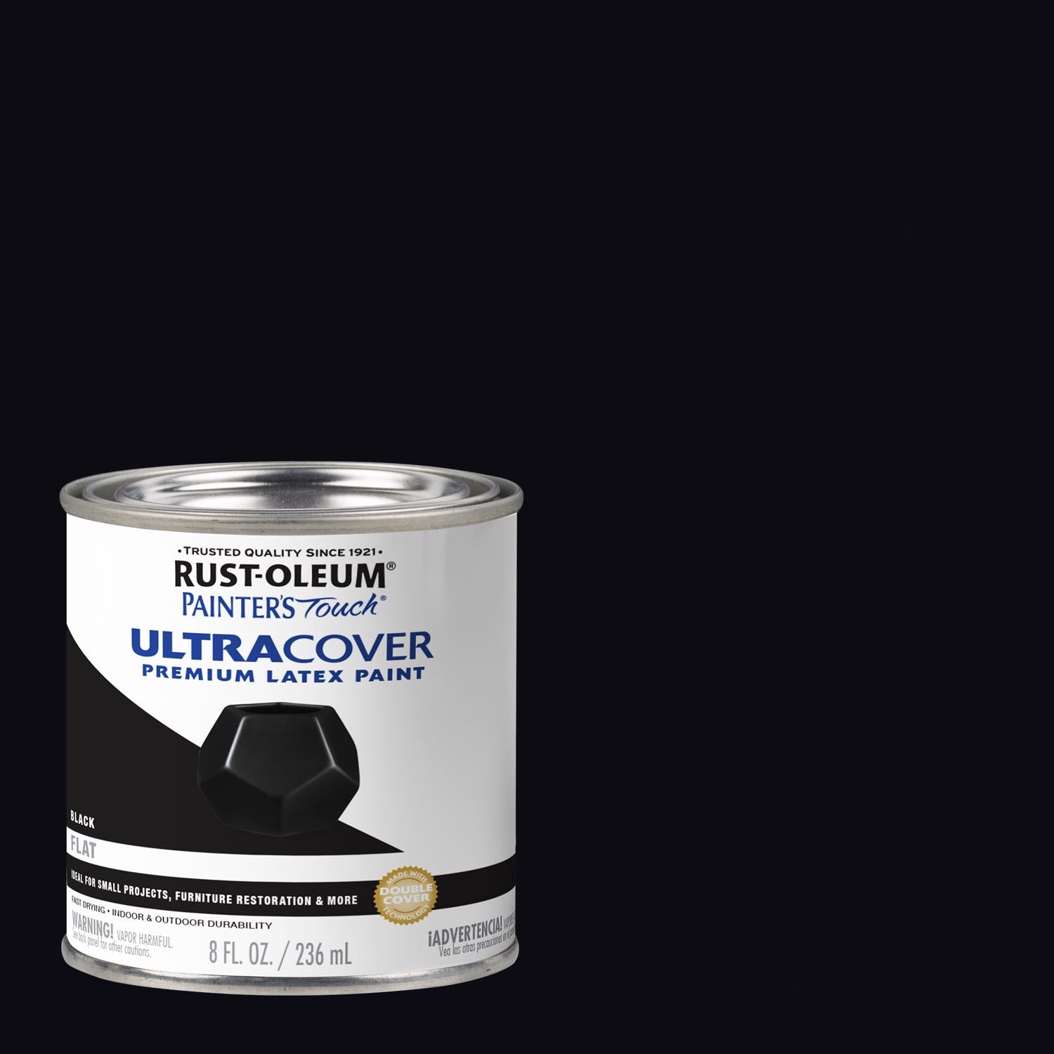 Rust-Oleum Painters Touch Flat Black Water-Based Ultra Cover Paint Exterior and Interior 0.5 pt - Case of 6