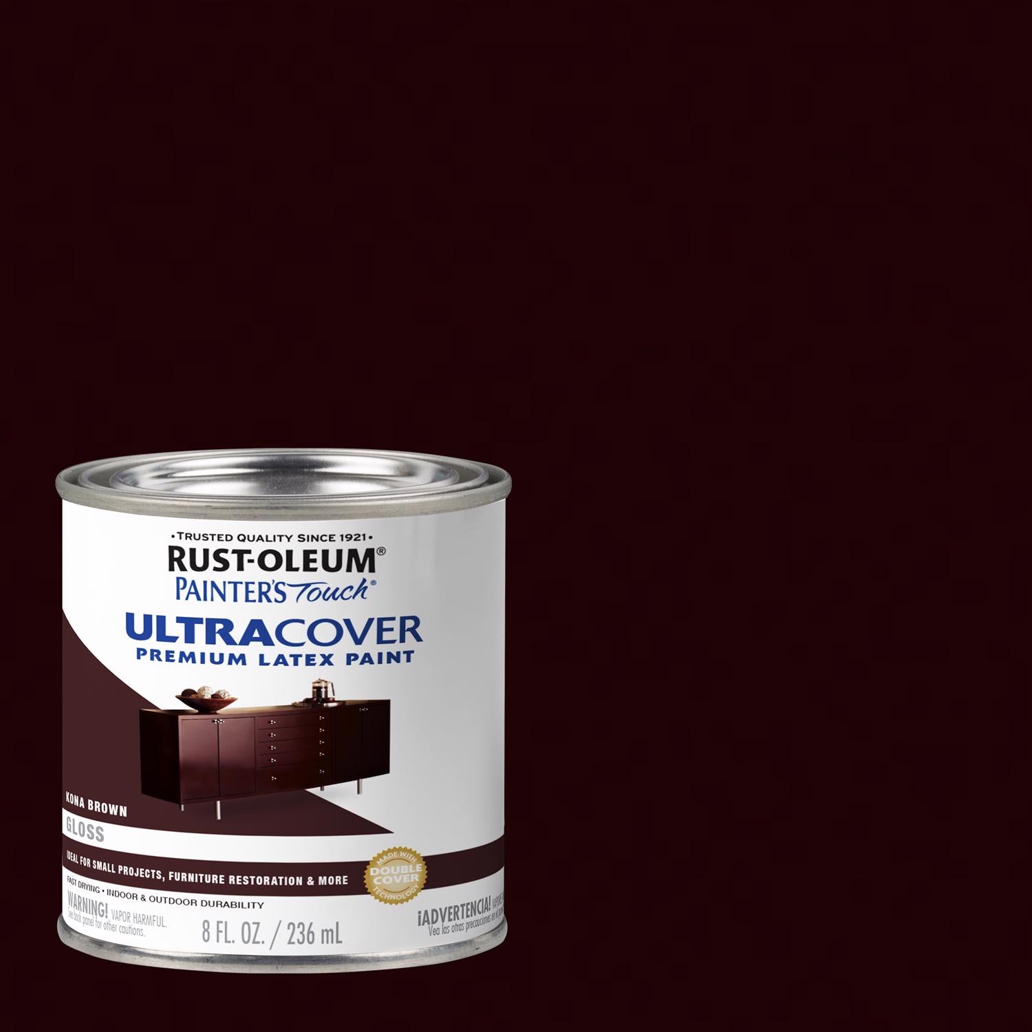 Rust-Oleum Painters Touch Ultra Cover Gloss Kona Brown Water-Based Paint Exterior and Interior 8 oz - Case of 6