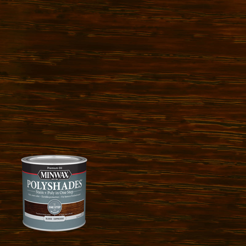 MINWAX - Minwax PolyShades Semi-Transparent Gloss Espresso Oil-Based Stain/Polyurethane Finish 0.5 pt - Case of 4