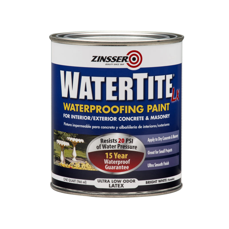 WATERTITE - Zinsser WaterTite Bright White Smooth Water-Based Acrylic Copolymer Waterproofing Paint 1 qt