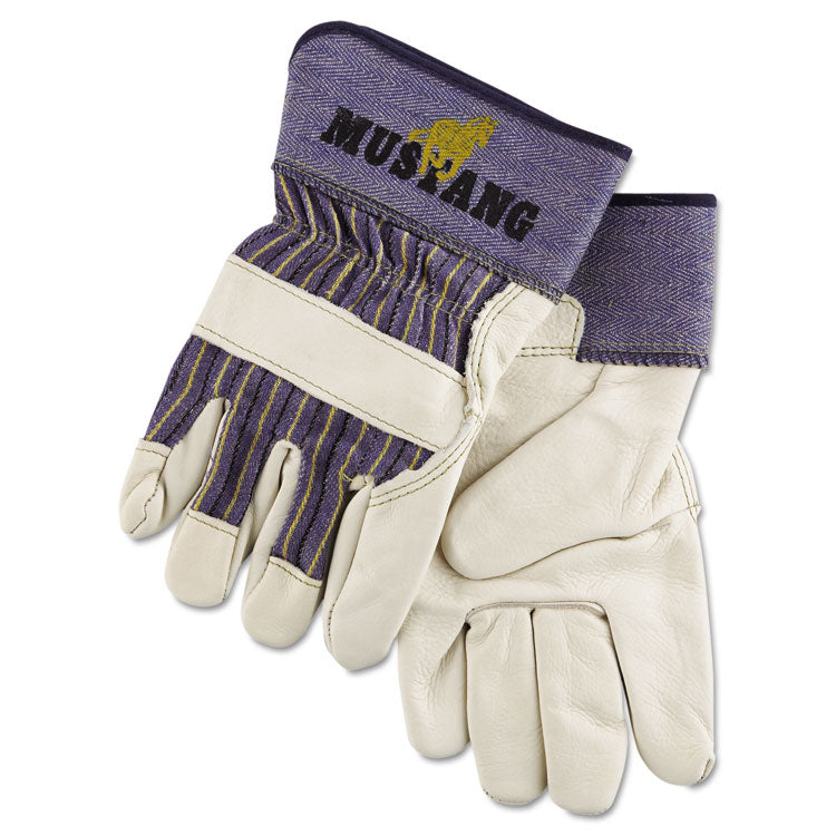 MCR Safety - Mustang Leather Palm Gloves, Blue/Cream, X-Large, Dozen