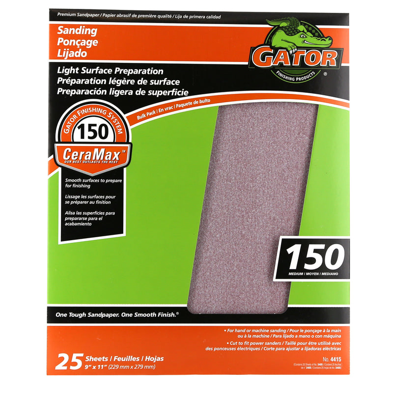 GATOR - Gator CeraMax 11 in. L X 9 in. W 150 Grit Ceramic Sandpaper 25 pk - Case of 25
