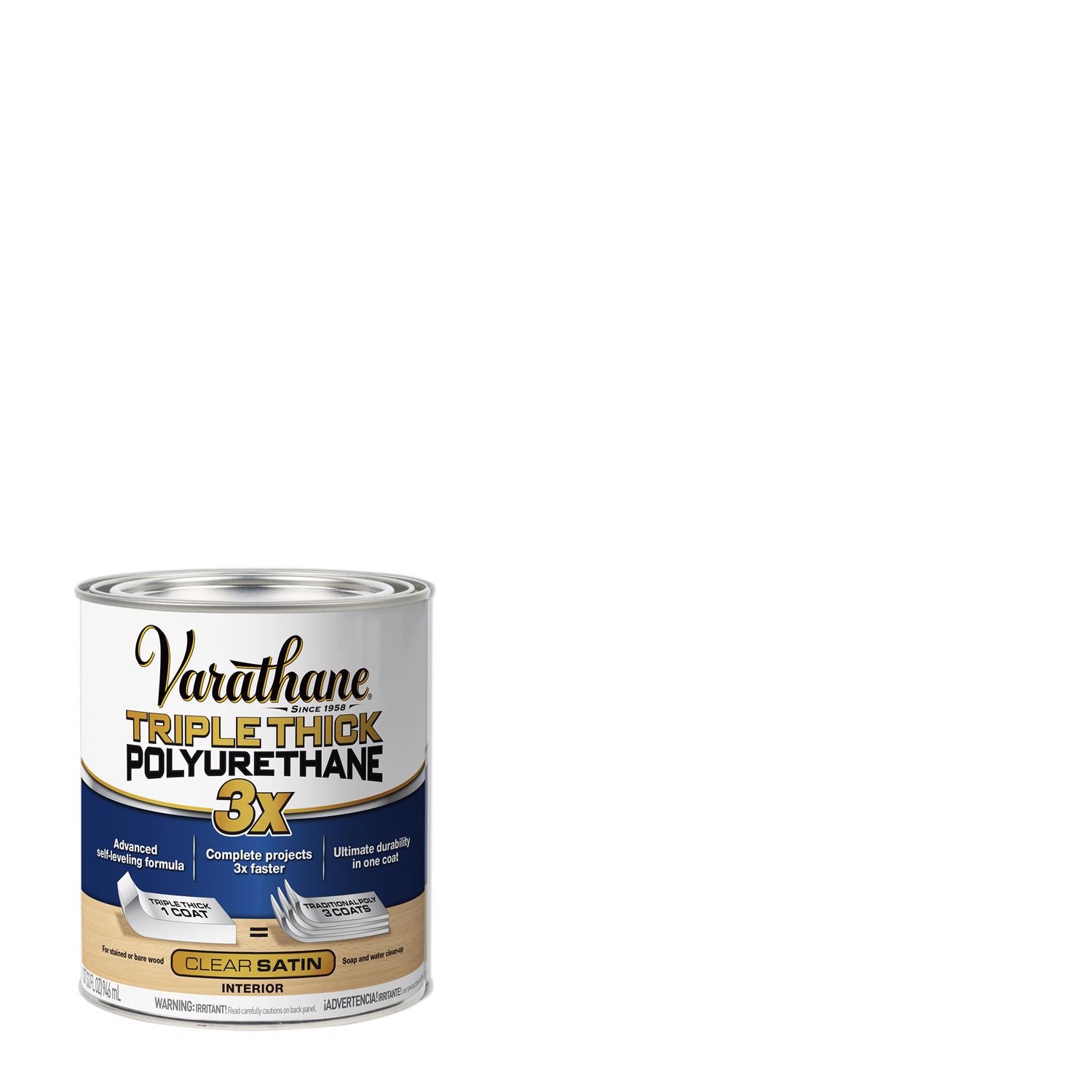 Varathane Transparent Satin Clear Water-Based Polyurethane/Acrylic Triple Thick Polyurethane 1 qt - Case of 2