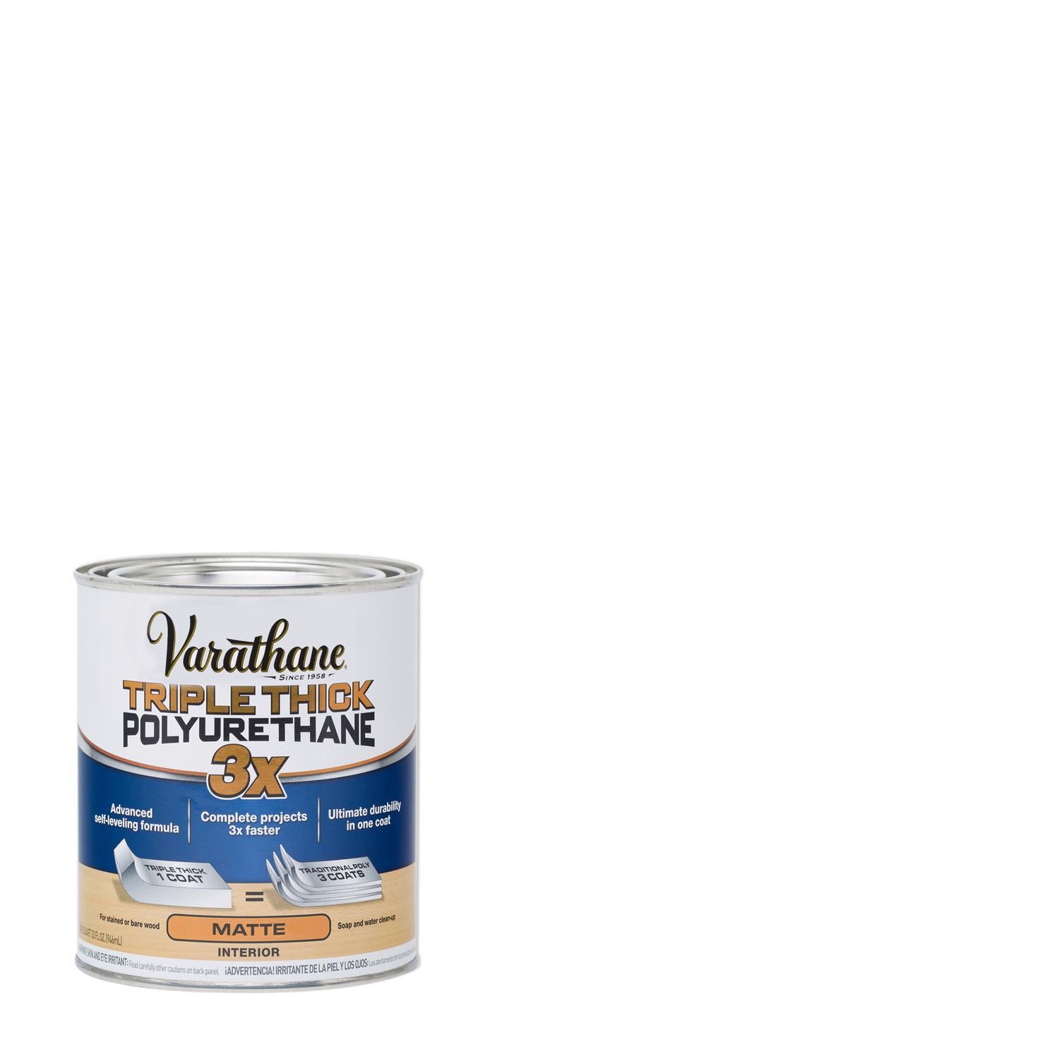 Varathane Transparent Matte Clear Water-Based Acrylic Triple Thick Polyurethane 1 qt - Case of 2
