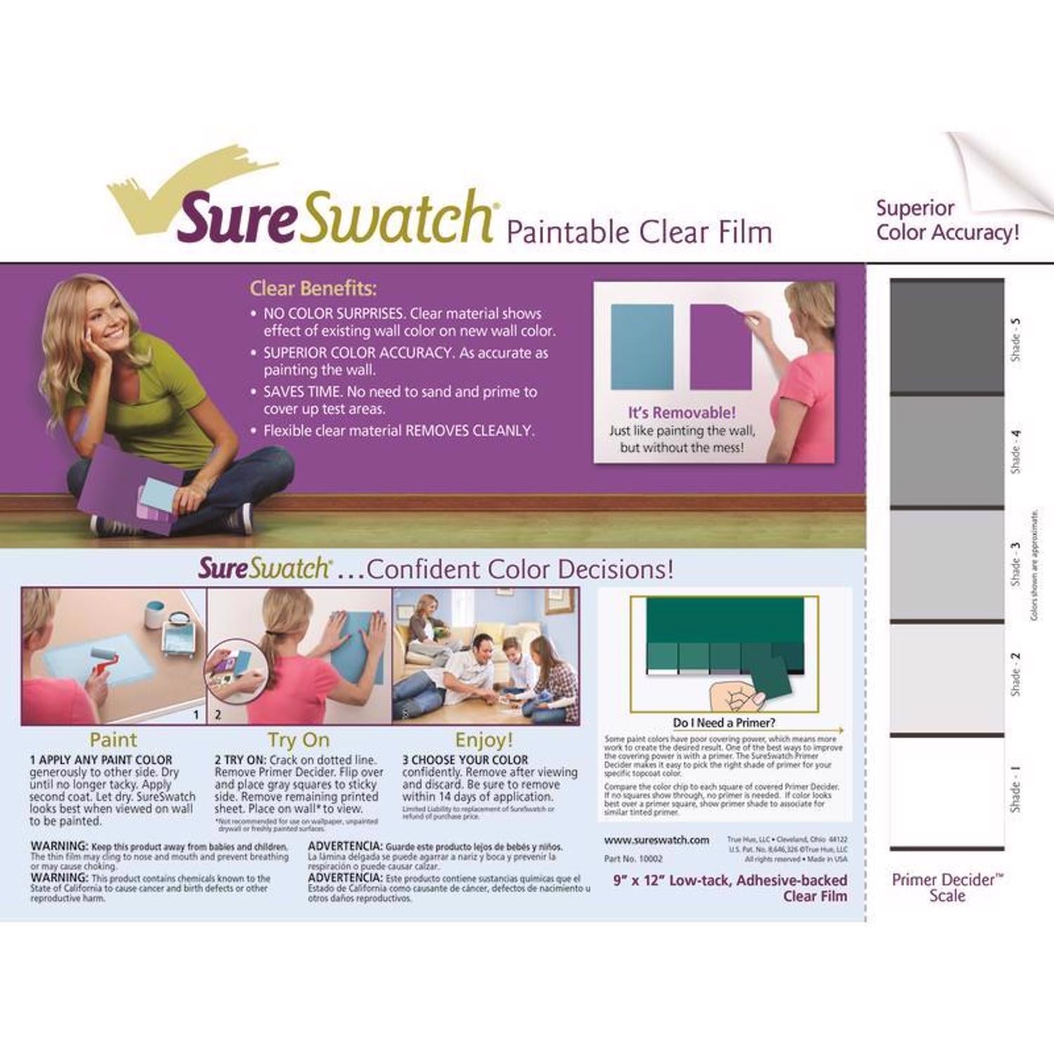 SureSwatch 9 in. W X 12 in. L Clear Plastic Paint & Stick Paint Samples - Case of 50