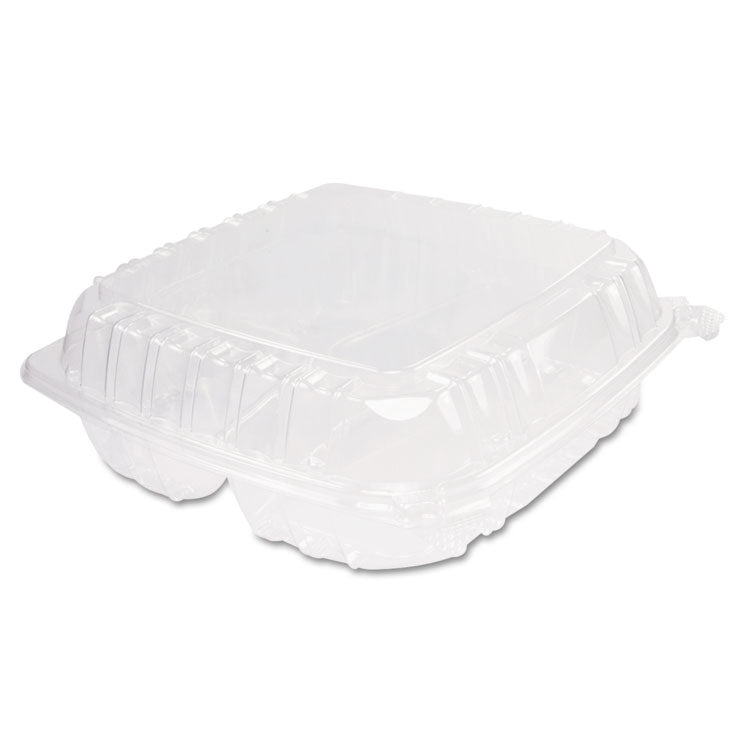 Dart - ClearSeal Hinged-Lid Plastic Containers, 3-Compartment, 9.4 x 8.9 x 3, Plastic, 100/Bag, 2 Bags/Carton