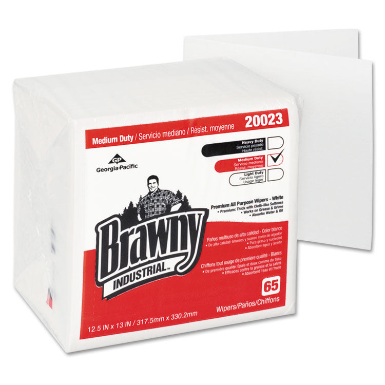 Brawny Professional - Medium Duty Premium DRC 1/4 Fold Wipers, 13 x 12.5, White, 65/Pack