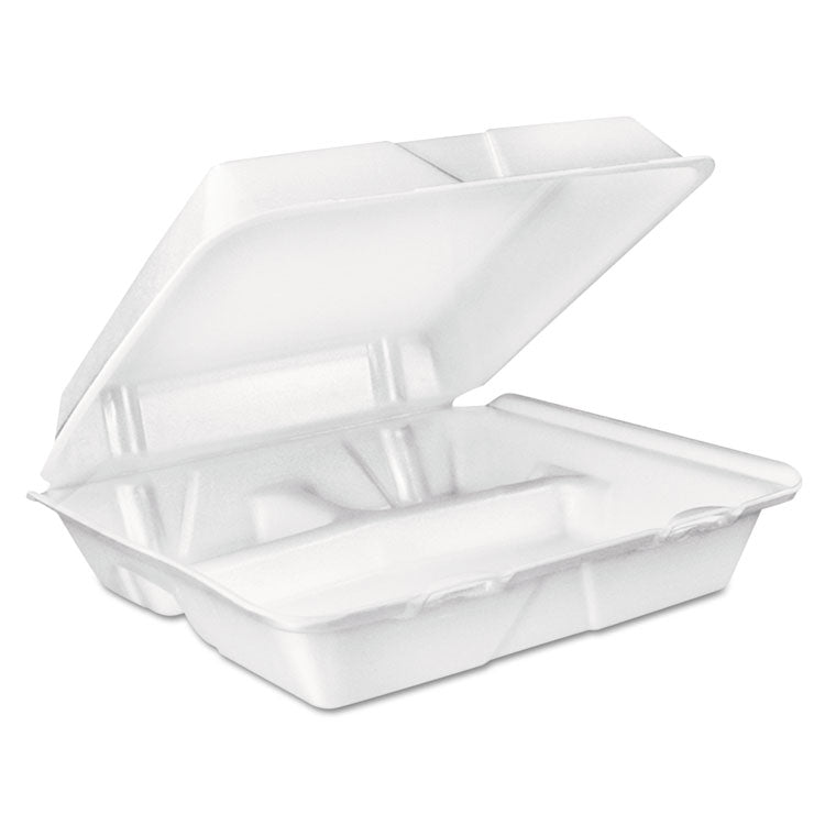 Dart - Foam Hinged Lid Container, 3-Compartment, 8 oz, 9 x 9.4 x 3, White, 200/Carton