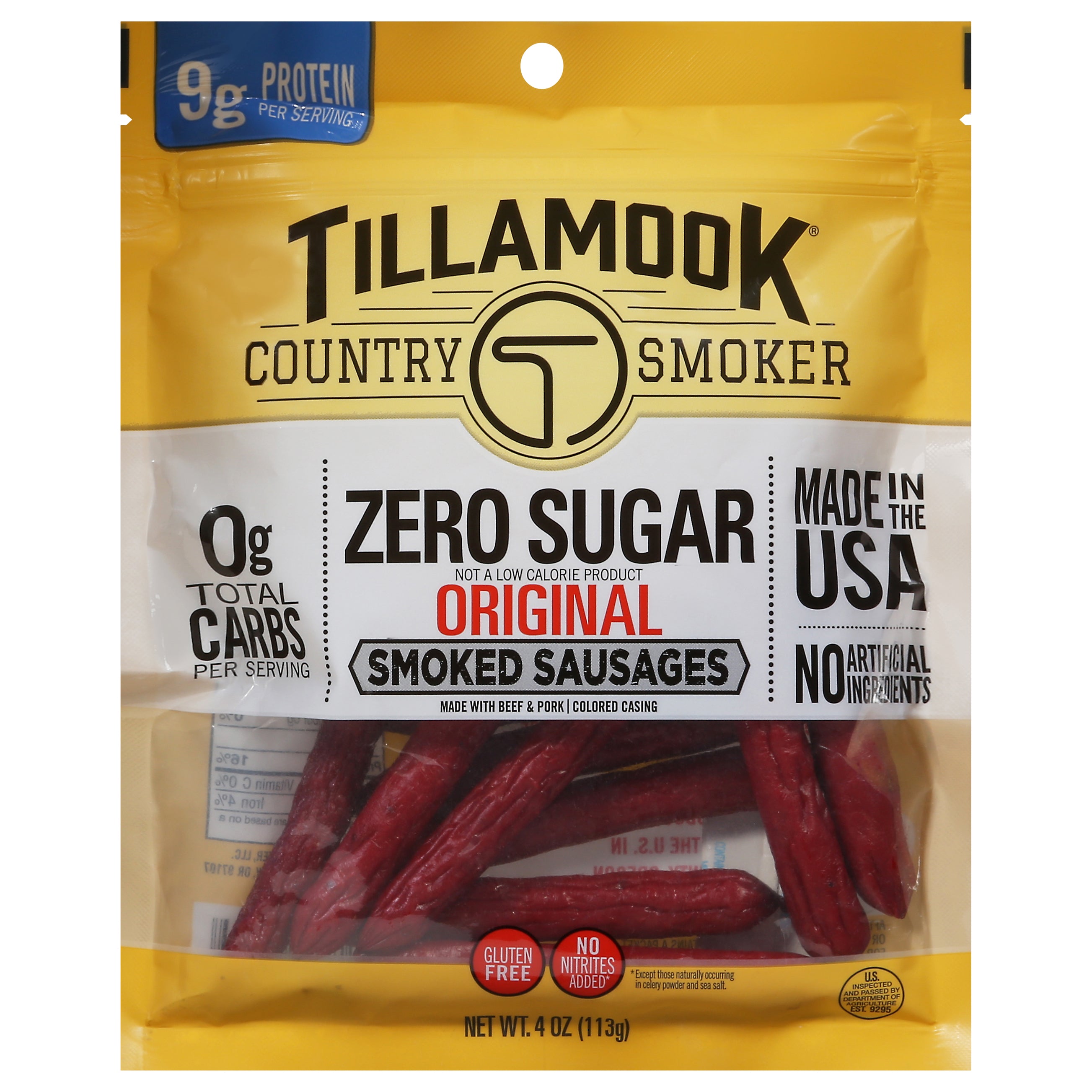 Tillamook Country Smoker Zero Sugar Original Smoked Sausages 4 oz - Case of 12