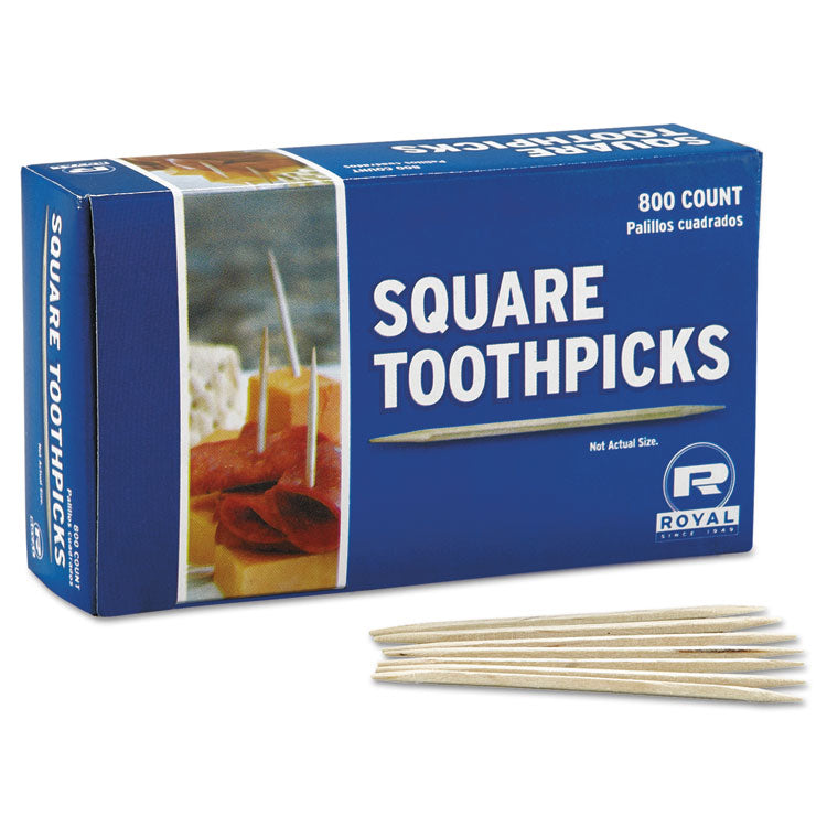 AmerCareRoyal - Square Wood Toothpicks, 2.75", Natural, 800/Box, 24 Boxes/Carton