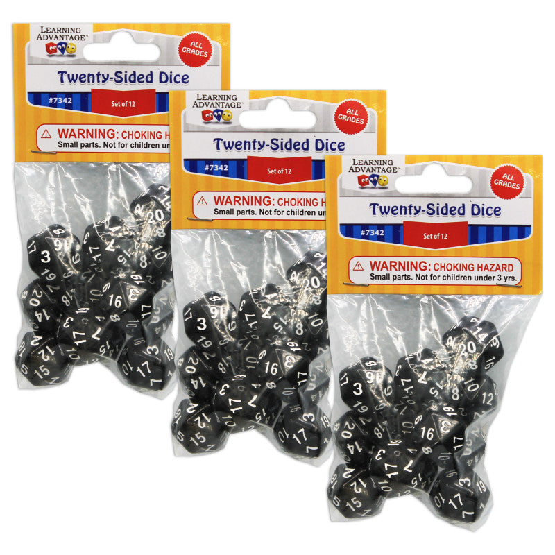 LEARNING ADVANTAGE - Polyhedra Dice - 20 Sides - 12 Per Pack - 3 Packs