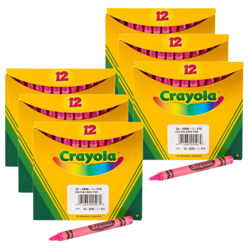 Single Color Bulk Crayons, Regular Size, Carnation Pink, 12 Per Pack, 6 Packs