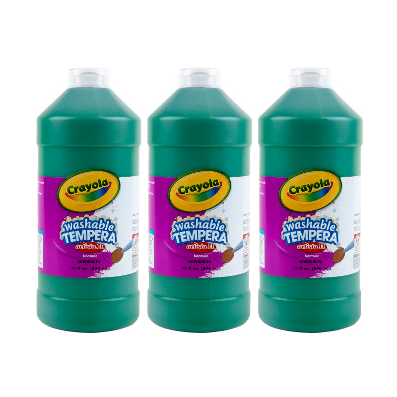 Artista II Washable Tempera Paint, 32 oz, Green, Pack of 3