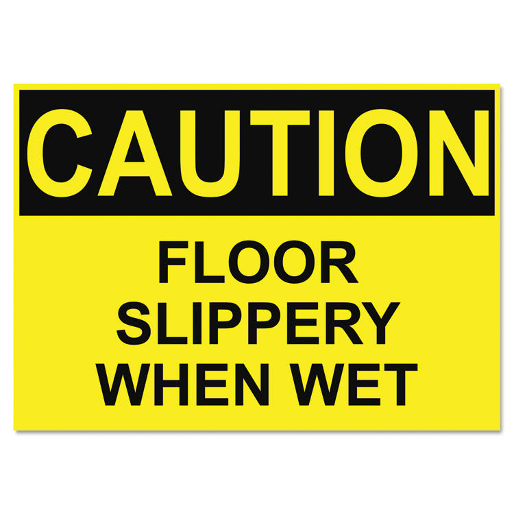 Headline Sign - OSHA Safety Signs, CAUTION SLIPPERY WHEN WET, Yellow/Black, 10 x 14