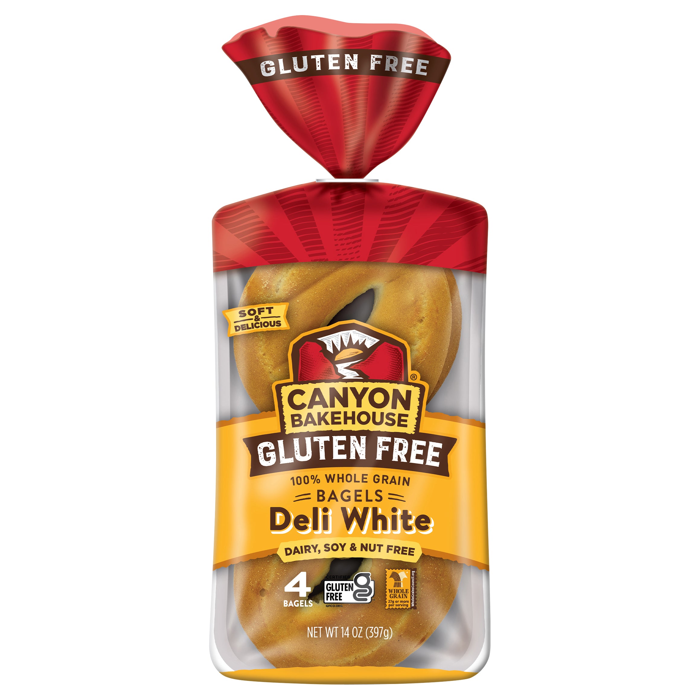 Canyon Bakehouse Deli White Bagels, Gluten Free Bagels, 100% Whole Grain, Fresh, 4 Count - Case of 6