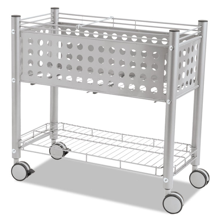 Vertiflex - File Cart with Open Top, Metal, 1 Shelf, 2 Bins, 28.25" x 13.75" x 27.38", Matte Gray