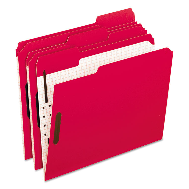 Pendaflex - Colored Classification Folders with Embossed Fasteners, 2 Fasteners, Letter Size, Red Exterior, 50/Box