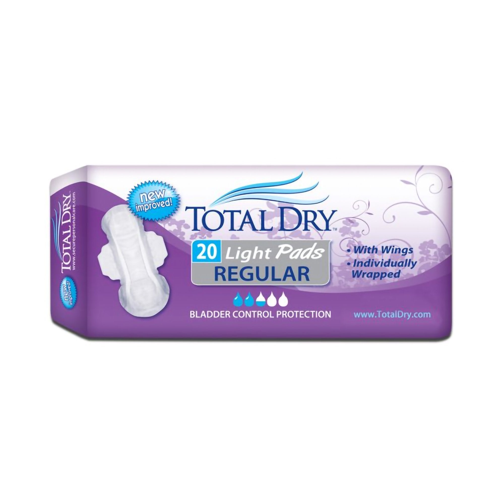 Secure Personal Care Products - Bladder Control Pad TotalDry™ 11 Inch Length Moderate Absorbency Polymer Core Regular [20/BG] (975703_BG)