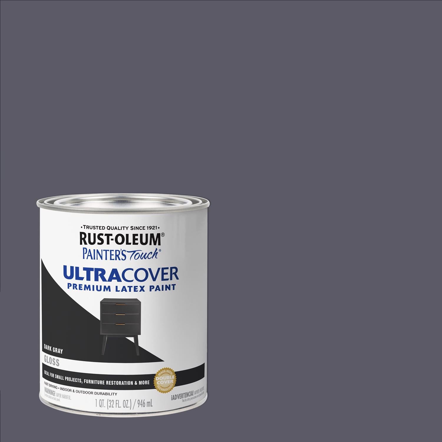 Rust-Oleum Painters Touch Ultra Cover Gloss Dark Gray Water-Based Acrylic Ultra Cover Paint 1 qt - Case of 2