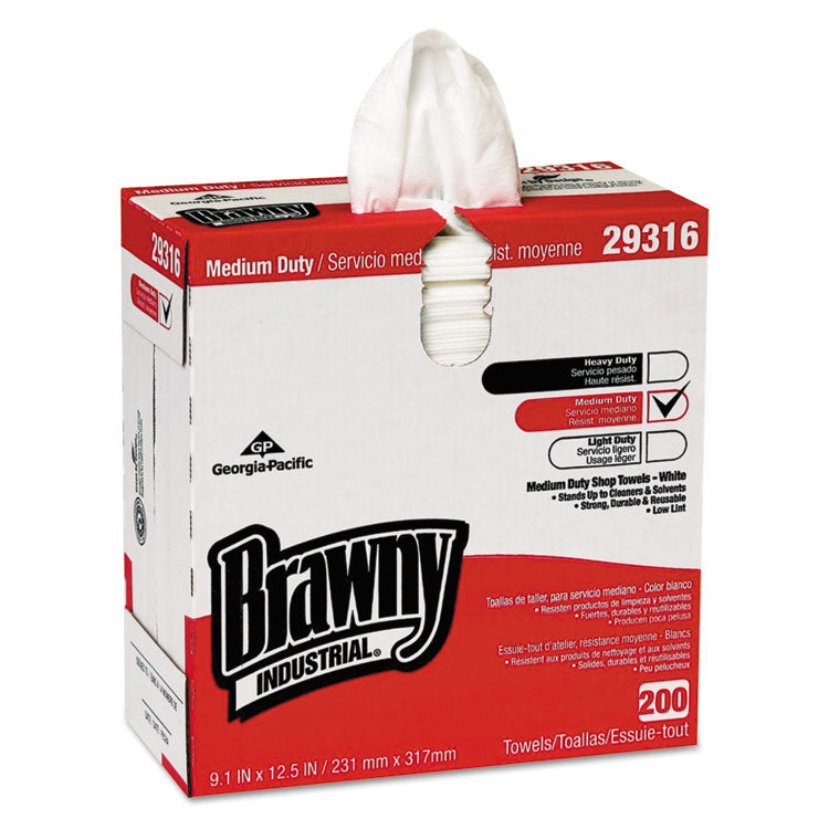 Brawny Professional - Lightweight Disposable Shop Towel, 9.1" x 12.5, White, 200/Box