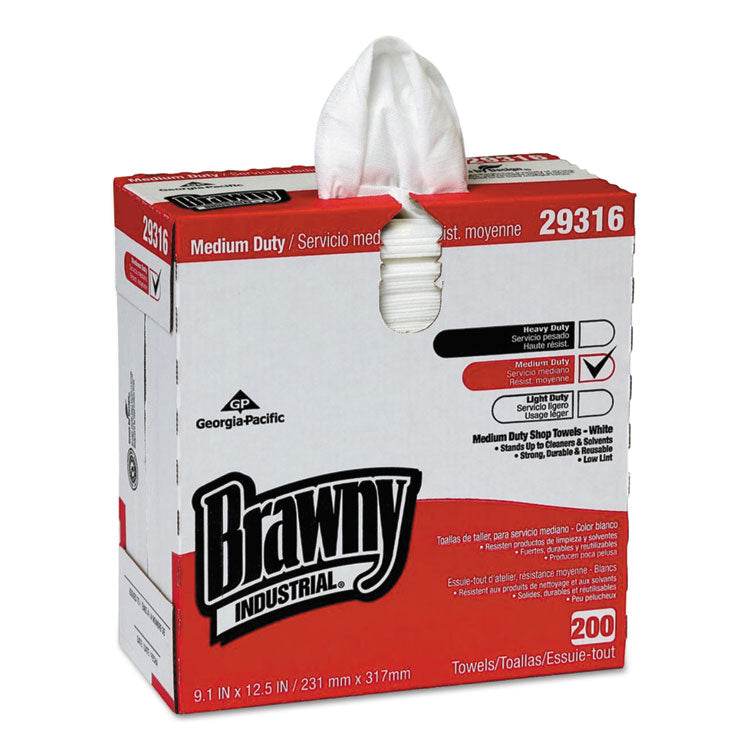 Brawny Professional - Lightweight Disposable Shop Towels, 9.1 x 12.5, White, 2,000/Carton